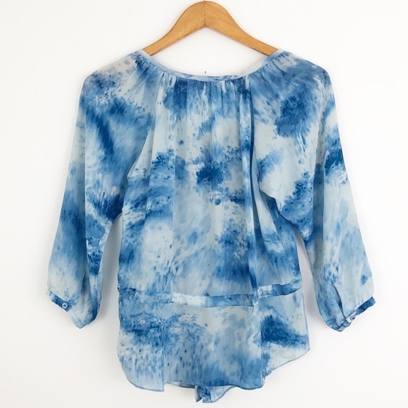 Rebecca Taylor Blue 100% Silk Tie Dye Casual Blouse Size 2 - Picture 5 of 8